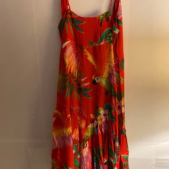 New Farm Rio Red Macaw Bird Print Wrap Dress M - Picture 14 of 15